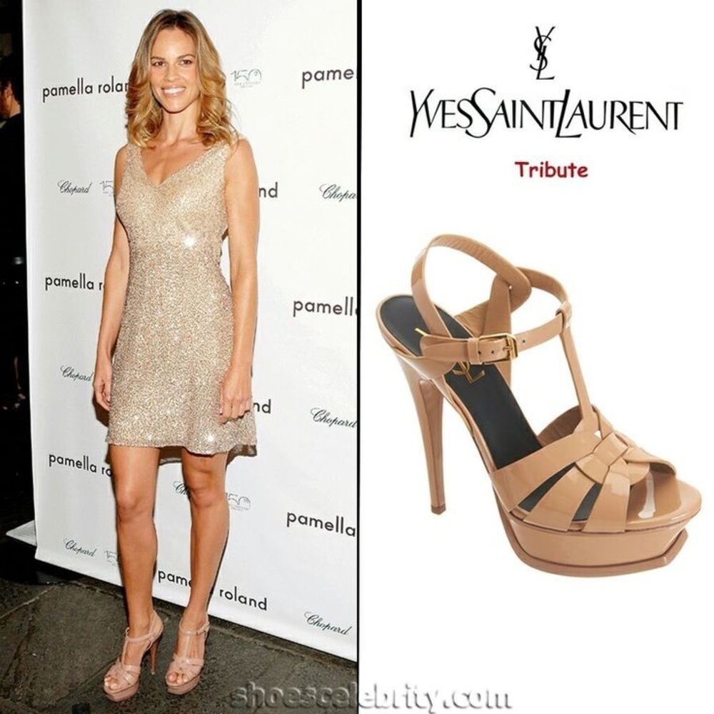 Saint Laurent Tribute Nude Powder 75MM Leather Platform Sandals